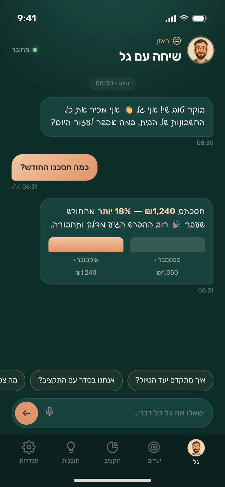 מסך שיחה עם גל באפליקציית מאזן