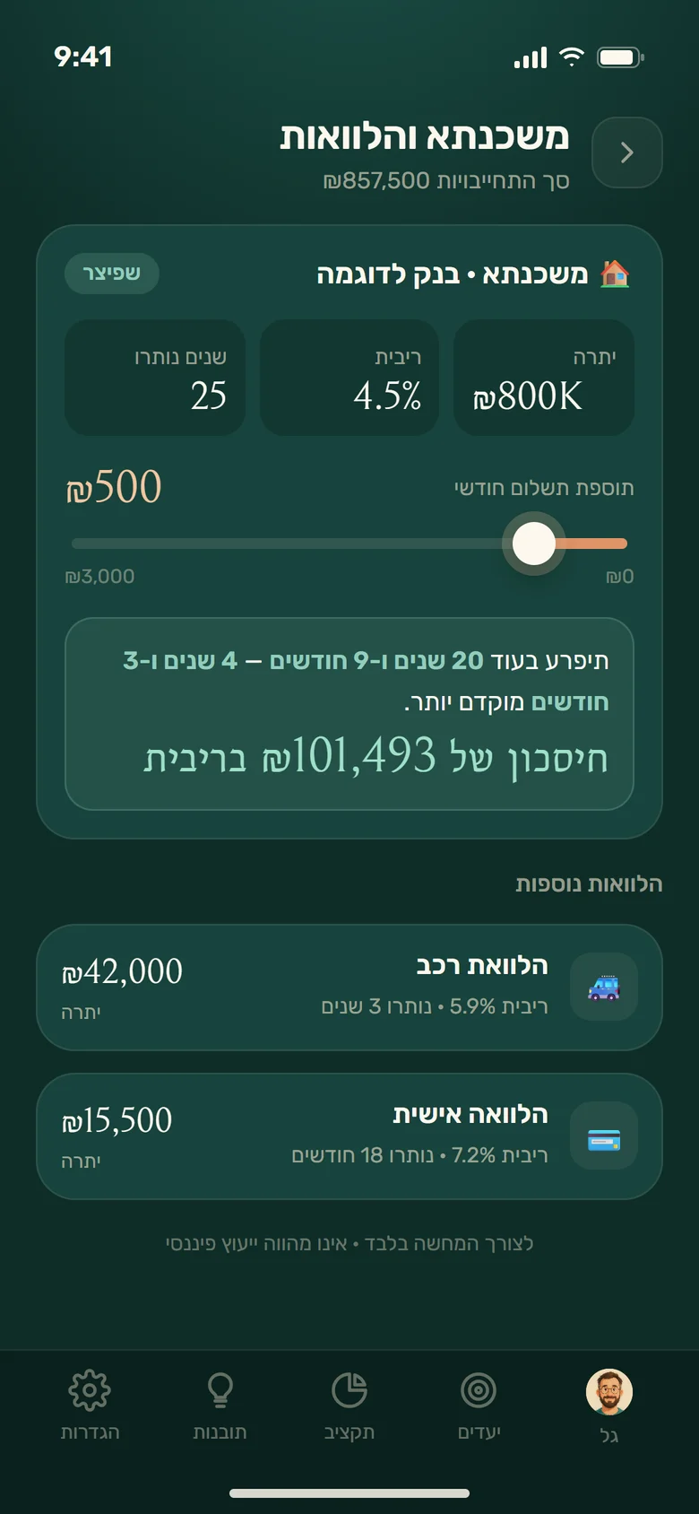 מסך משכנתא והלוואות באפליקציית מאזן
